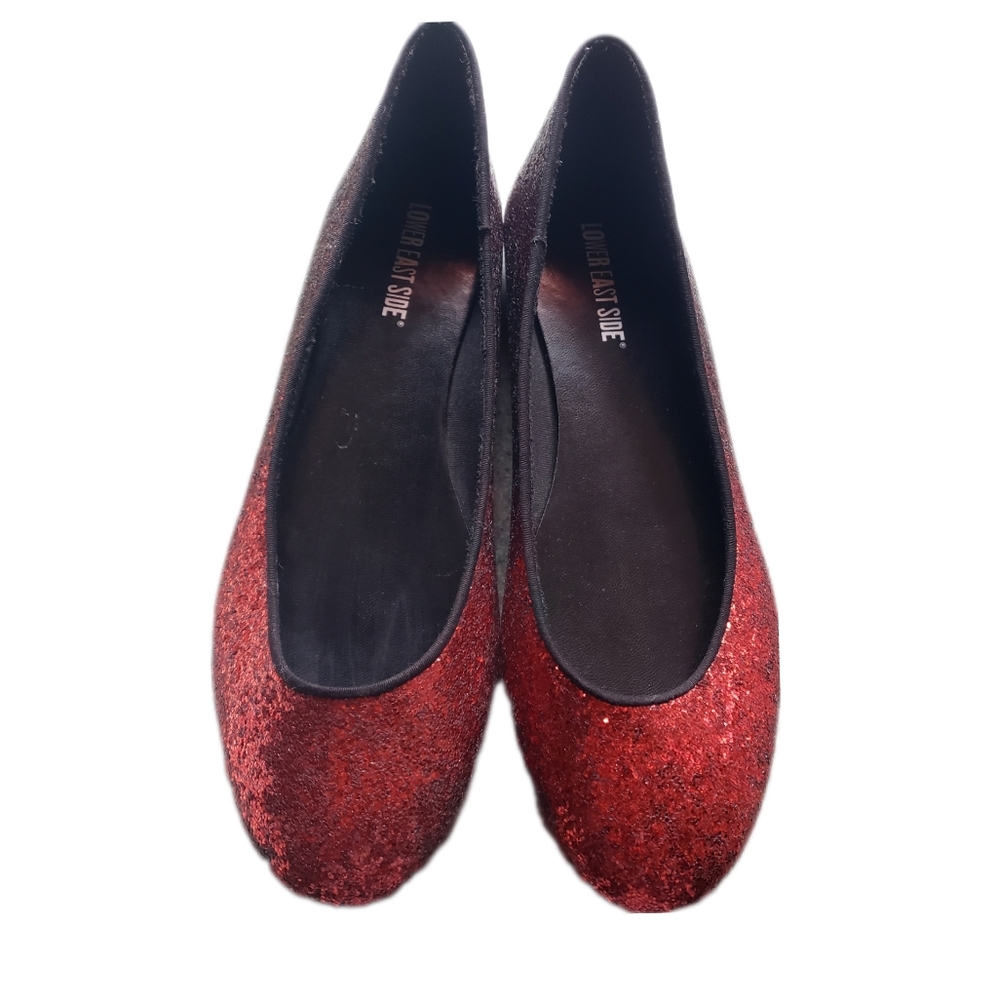 Lower East Side Red Sparkle Ombre Flats Sz 9